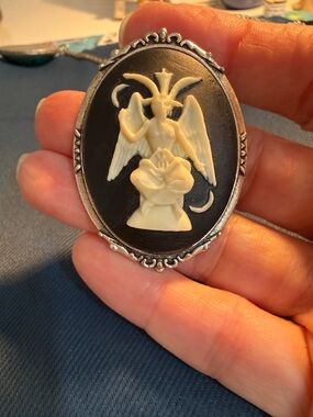 Gothic Black and Ivory Baphomet Cameo brooch pin costume jewelry